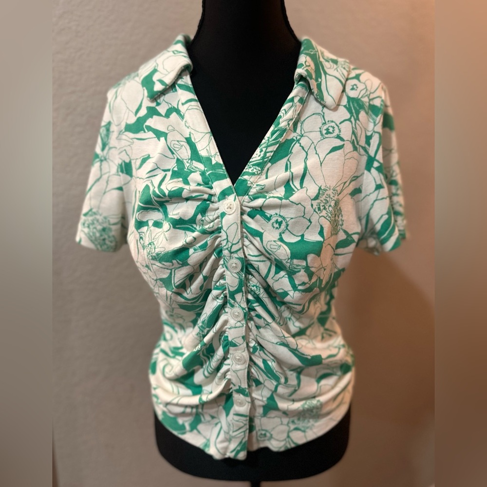 Maeve Ruched Blouse In Assorted Size L - Picture 2 of 5